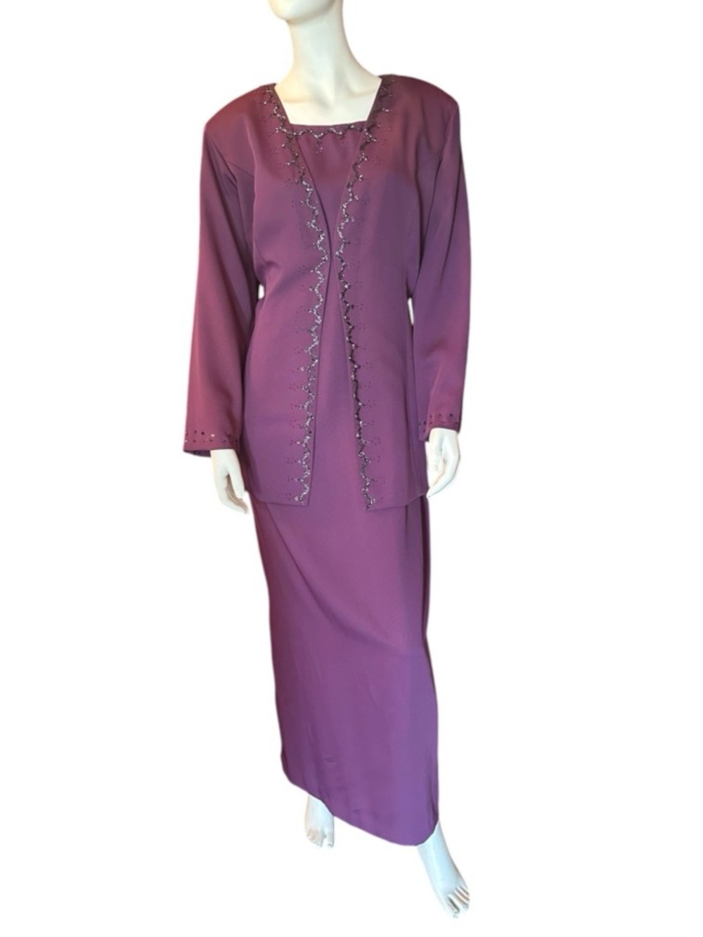 Sylvia Ann 2 Piece Jacket & Maxi Special Occasion Dress Plum Size 20 EUC